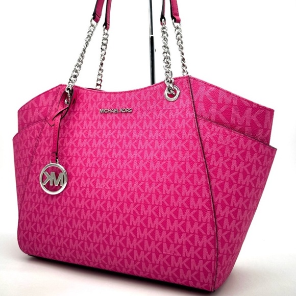 Michael Kors Large Jet Set Travel Chain Shoulder Bag Dragonfruit - Picture 1 of 10